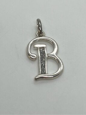 925 Sterling Silver Initial “B” Glitter Accent Necklace Pendant